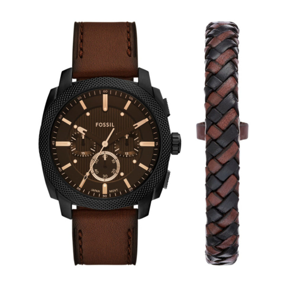 Men Machine Brown Watch Set